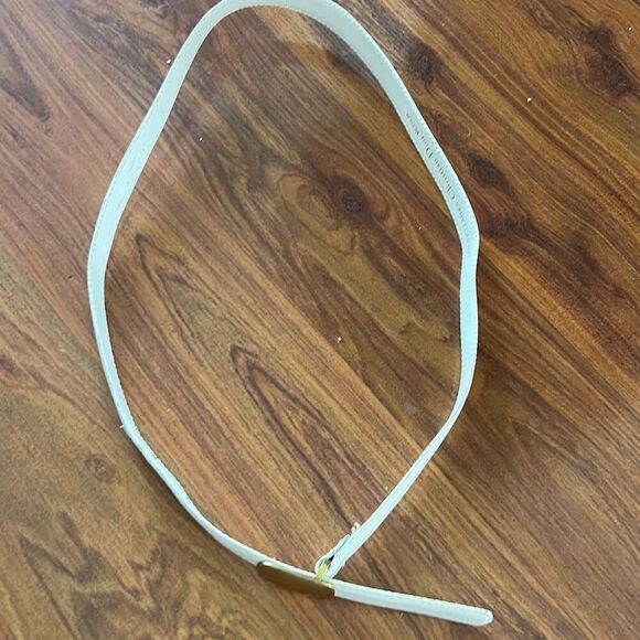 Vintage 80's Christian Dior white thin leather belt gold buckle size M - Picture 4 of 5